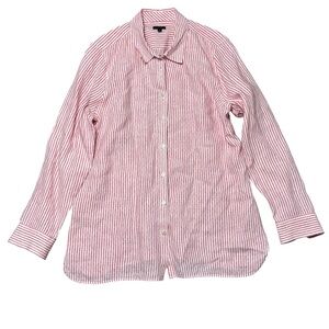 NWOT Talbots Women’s Linen Shirt Red Stripes Large Long Sleeves Classic Size L